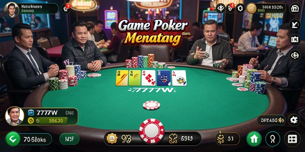 Gambaran menarik dari gameplay Poker di 7777W.