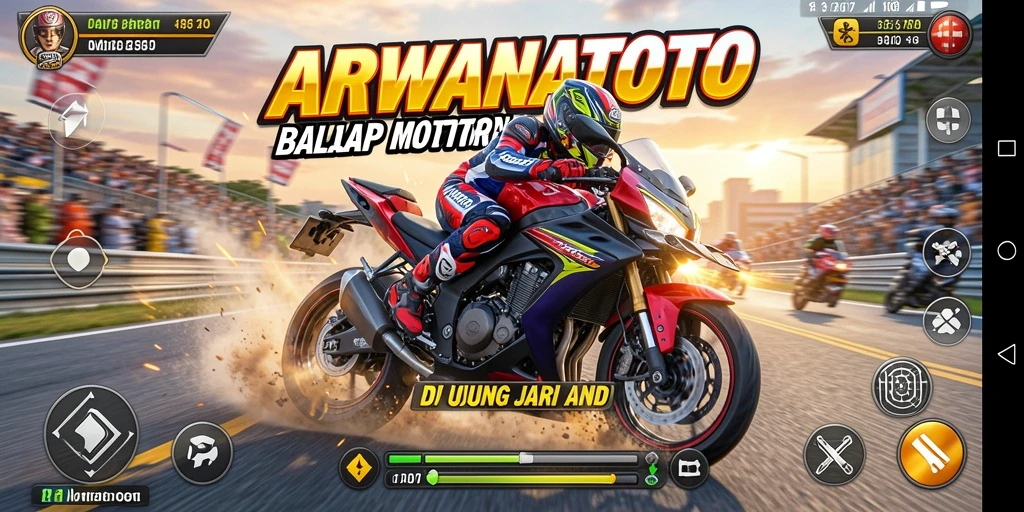 Screenshot gameplay ARWANATOTO yang menunjukkan aksi balap motor seru dan menegangkan.