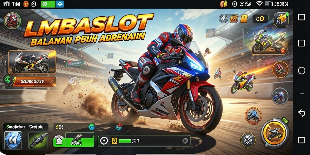 Screenshot gameplay LMBASLOT menunjukkan aksi balapan motor yang seru.