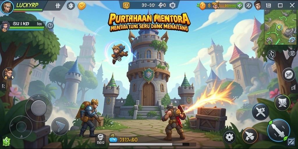 Tampilan permainan LUCKYRP yang sengit dalam pertahanan menara.