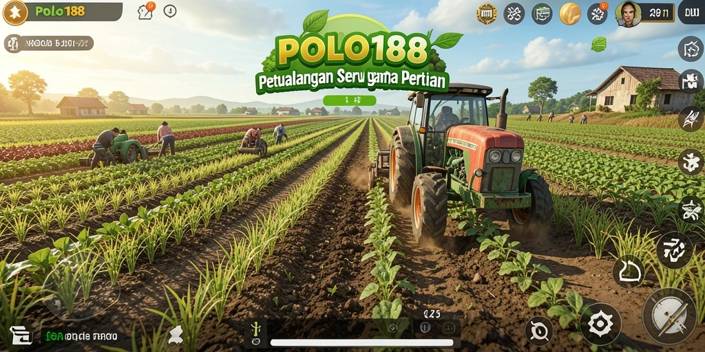 Tangkapan layar utama <strong>POLO188</strong> menunjukkan pemain mengelola ladang pertanian yang subur.