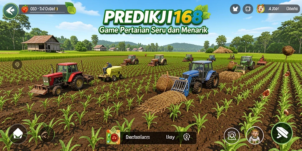 Tampilan gameplay PREDIKSI168 dengan kebun yang segar dan hewan ternak.