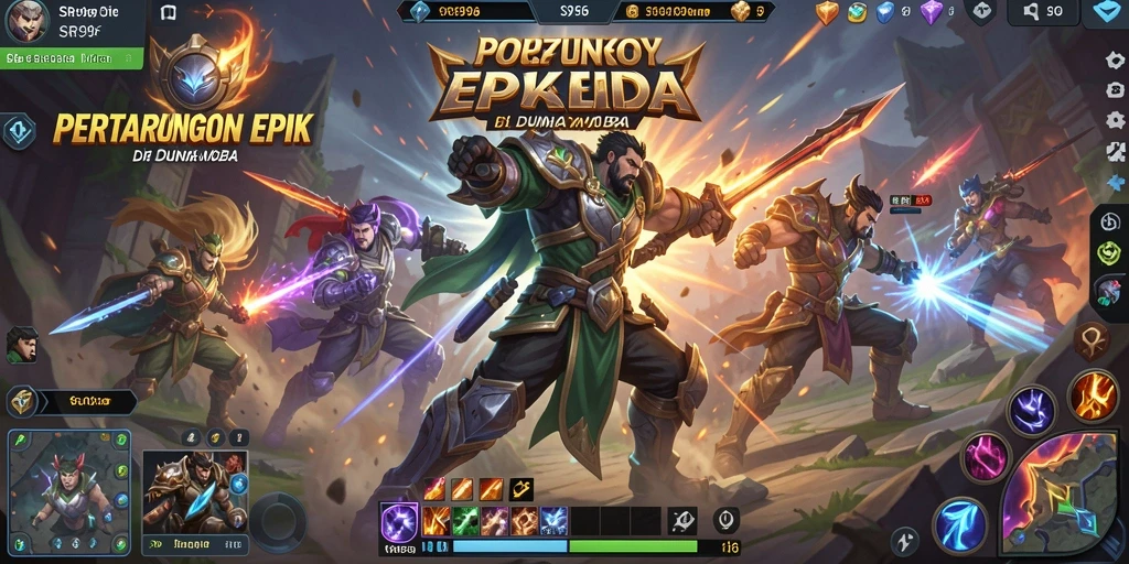 Tampilan gameplay seru dalam pertempuran MOBA yang mendebarkan.